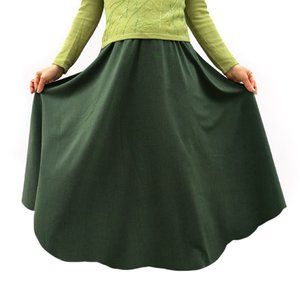 Dark Green Polyester Midi Skirt Size L. A-Line New